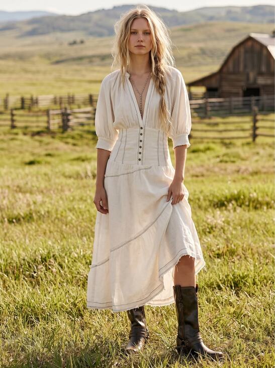 Anthropologie Dresses & Skirts - Anthropologie Ethereal Bohemian Linen Corset Midi Shirt Dress White Size Large